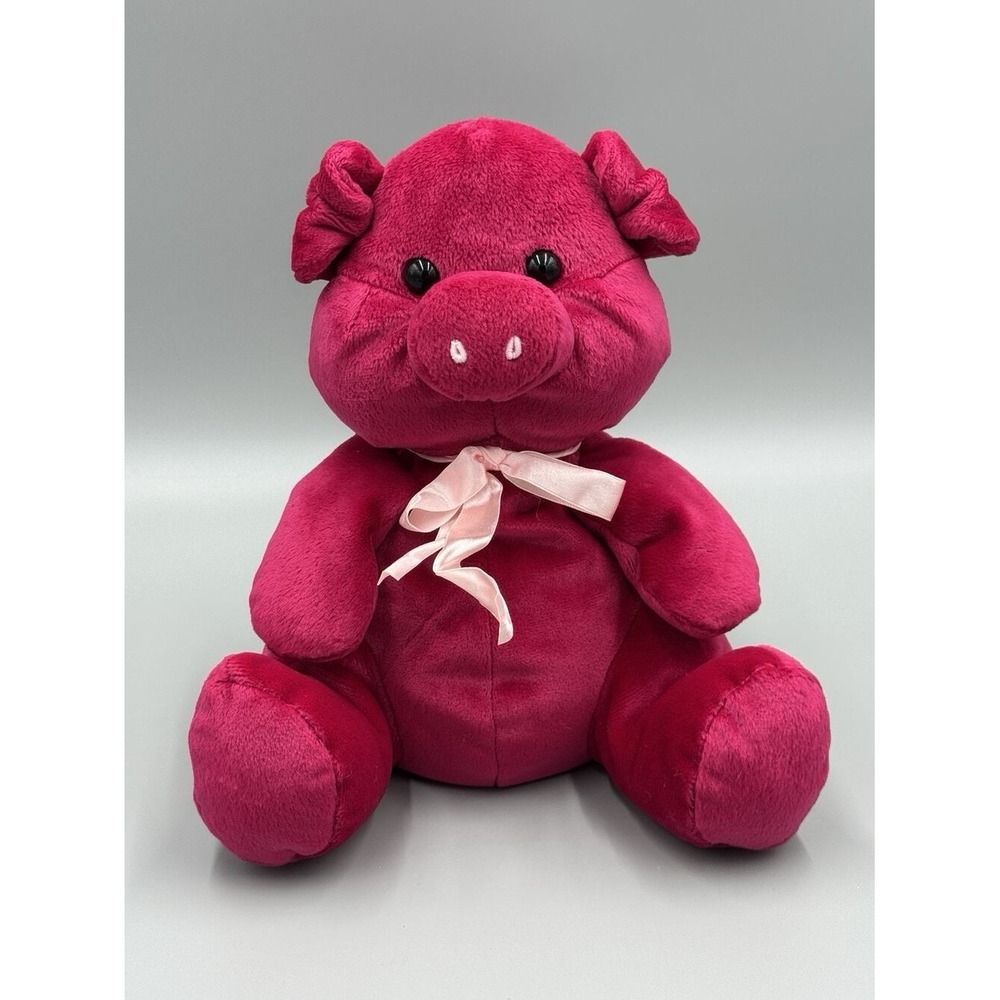 Vintage Kellytoy Pink Fuschia Pig Floppy Beanbag Plush Stuffed Animal 10 inch